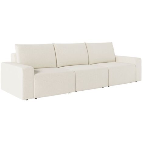 Canapé droit fixe 3 places ROMANE en tissu Easy Clean antitache - Beige (1/5)