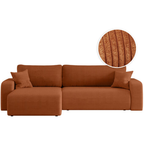 Canapé ALYA d'angle max réversible et convertible 5 places en velours côtelé - Terracotta (1/5)