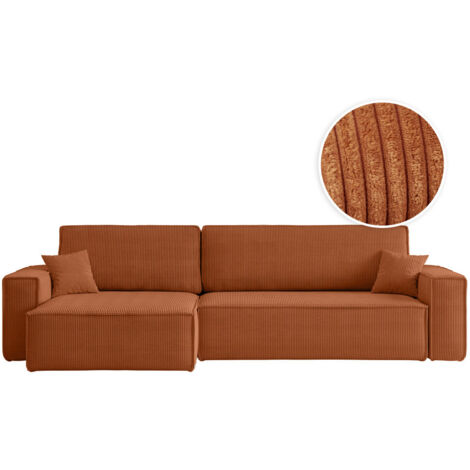 Canapé FARAH d'angle max réversible et convertible 5 places en velours côtelé - Terracotta (1/5)