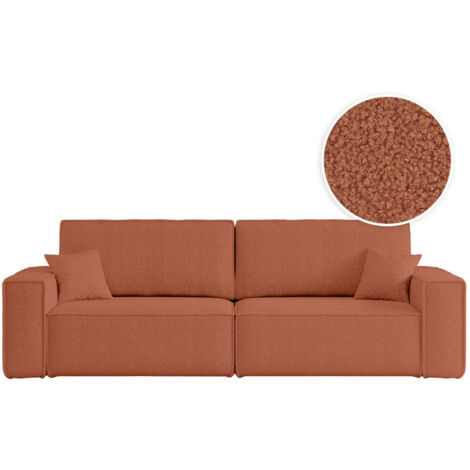 Canapé droit 3 places FARAH convertible en tissu bouclette - Terracotta (1/5)