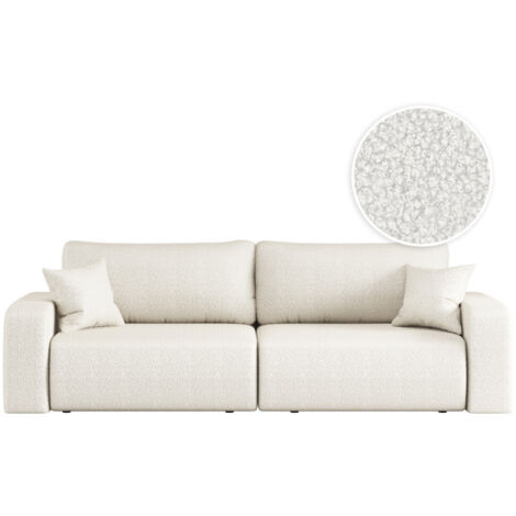Canapé droit 3 places ALYA convertible en tissu bouclette - Blanc (1/5)