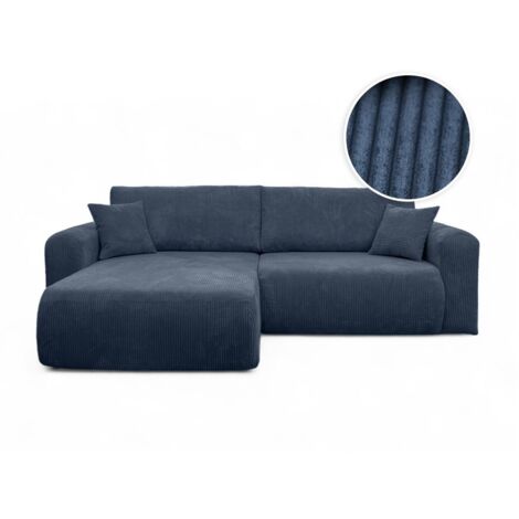 Canapé ALYA d'angle compacte réversible et convertible 4 places en velours côtelé - Bleu foncé (1/5)