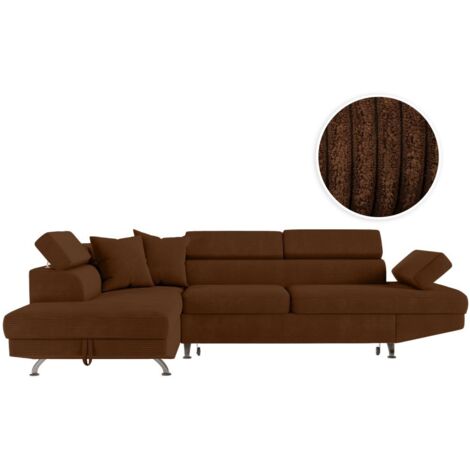 Loungitude – Canapé d'angle convertible 5 places en velours côtelé – Coffre de rangement intégré – Dimensions 271 x 192 x 85 cm – Marron (1/5)