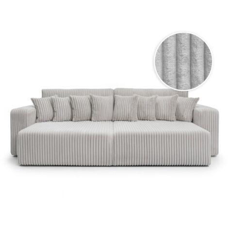 Loungitude – Canapé droit 4 places avec double méridienne – Assise profonde en velours côtelé épais – 2 assises de 100 cm – Fabrication européenne (1/5)