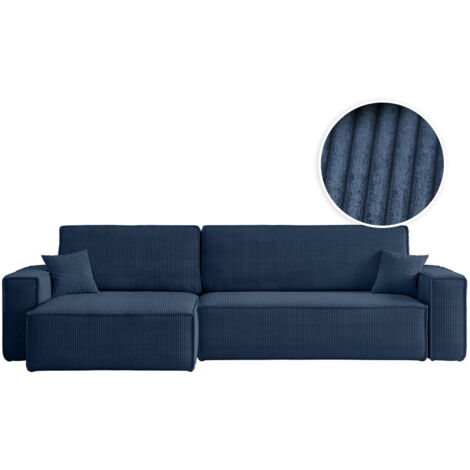 Canapé FARAH d'angle max réversible et convertible 5 places en velours côtelé - Bleu foncé (1/5)