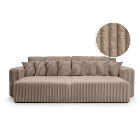 Loungitude – Canapé droit 4 places avec double méridienne – Assise profonde en velours côtelé épais – 2 assises de 100 cm – Fabrication européenne (1/5)