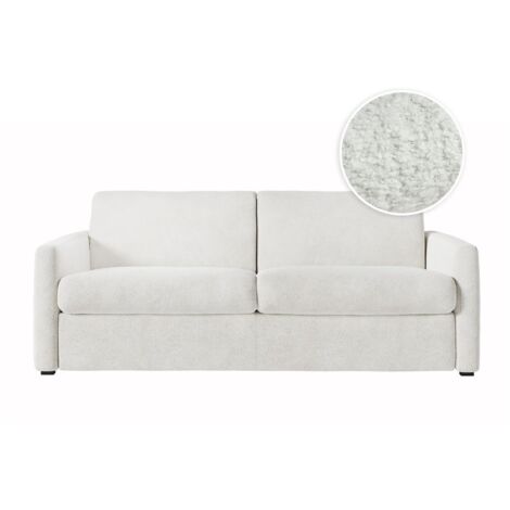 Canapé convertible express 3 places AGATHE en tissu bouclette - Matelas 13cm - Blanc - 140x190cm (1/5)