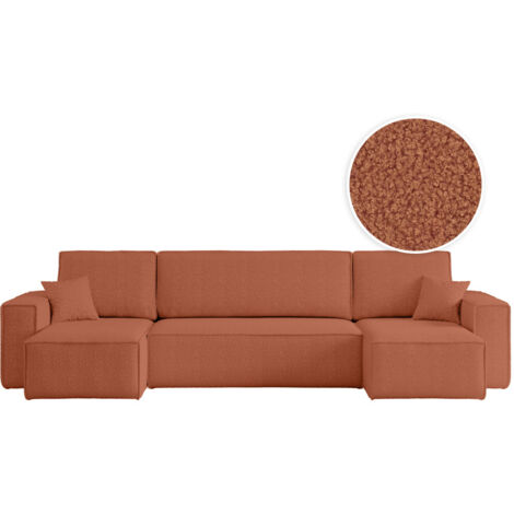 Canapé d'angle FARAH panoramique convertible 6 places en tissu bouclette - Terracotta (1/5)