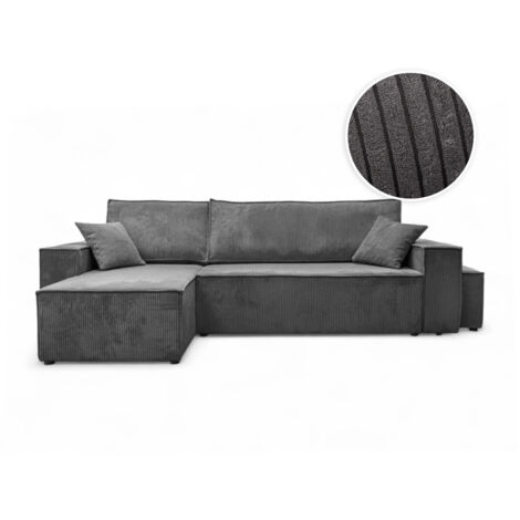 Canapé FARAH d'angle réversible et convertible 4 places avec un pouf en velours côtelé - Gris (1/5)