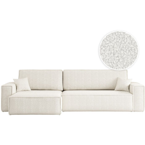 Loungitude – Canapé d'angle convertible 5 places – Réversible avec coffre de rangement – Tissu bouclette – Blanc – Fabrication européenne (1/5)