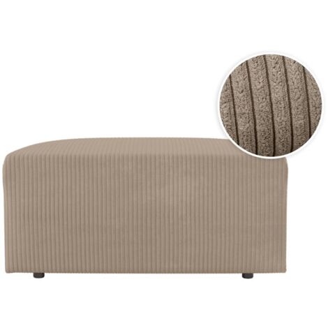 Loungitude – Pouf d'appoint en velours côtelé taupe – Assise moelleuse – Lignes arrondies modernes – Pour intérieur élégant