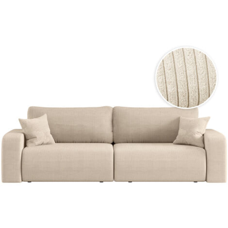 Loungitude – Canapé convertible 3 places en velours côtelé – Couchage d'appoint avec coffre de rangement – Design moderne – Beige (1/5)