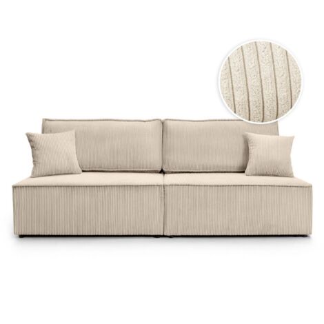 Loungitude – Canapé convertible 3 places sans accoudoirs – Coffre de rangement – Velours côtelé beige – Compact pour petits espaces (1/5)
