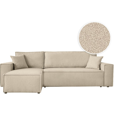 Loungitude – Canapé convertible d'angle réversible 4 places en tissu bouclette ultra doux – Dossier basculant pour lit d'appoint – Coffre de rangement intégré (1/5)