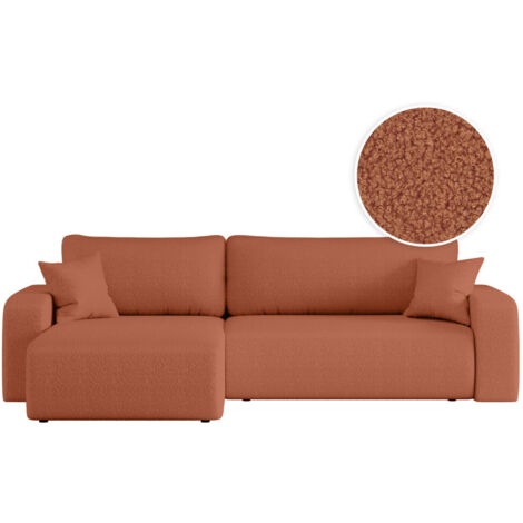 Canapé ALYA d'angle max réversible et convertible 5 places en tissu bouclette - Terracotta (1/5)