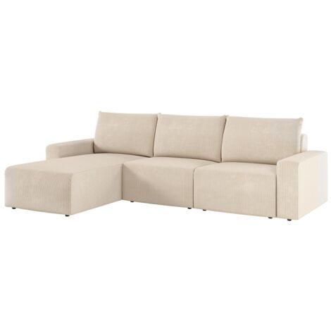 Canapé d'angle réversible 4 places ROMANE en velours côtelé - Beige (1/5)
