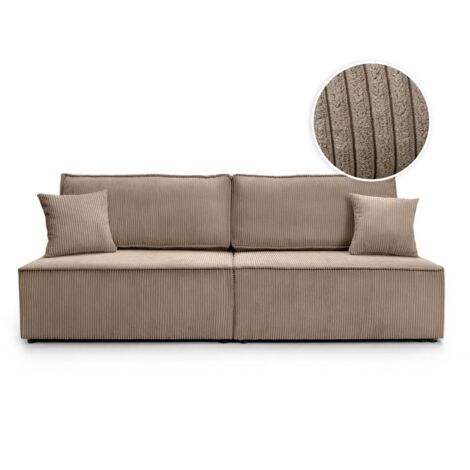 Loungitude – Canapé convertible 3 places sans accoudoirs – Coffre de rangement intégré – Velours côtelé taupe – Compact et moderne (1/5)