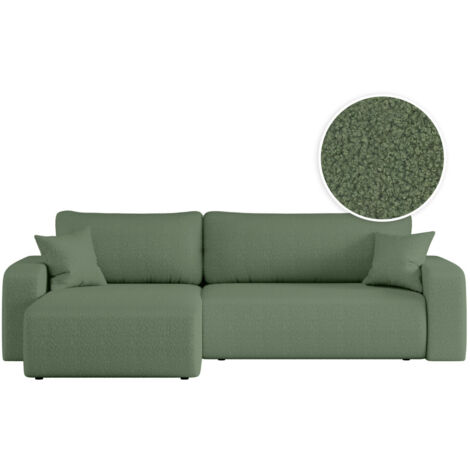 Canapé ALYA d'angle max réversible et convertible 5 places en tissu bouclette - Vert (1/5)
