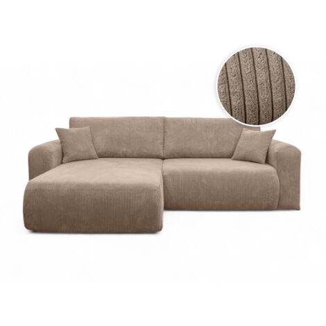 Loungitude – Canapé d'angle convertible 4 places réversible en velours côtelé – Coffre de rangement intégré – Fabrication européenne – Taupe (1/5)