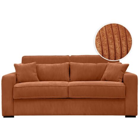 Canapé convertible express 3 places ESIO 160x190cm en velours côtelé - Matelas 16cm - Terracotta