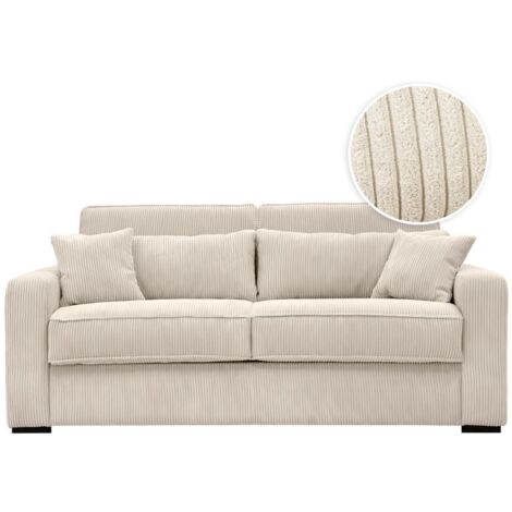 Loungitude – Canapé convertible 3 places couchage quotidien 140x190cm – Velours côtelé beige – Mécanisme rapido – 2 espaces de rangement (1/5)