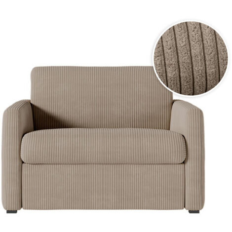Fauteuil AGATHE convertible express 70x190cm en velours côtelé taupe - Matelas 13cm