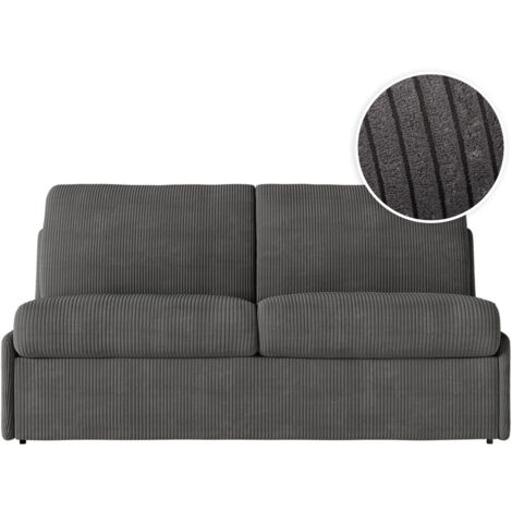 Canapé convertible express 3 pl AGATHE 140x190cm en velours côtelé gris foncé - Matelas 13cm (1/5)