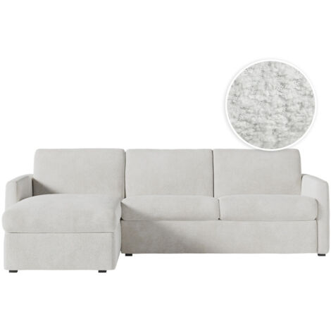 Canapé d'angle convertible express 4 places AGATHE 140x190cm en tissu bouclette blanc - Matelas 13cm (1/5)