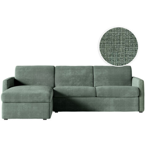 Canapé d'angle convertible express 4 places AGATHE 140x190cm en tissu chenille vert - Matelas 13cm (1/5)