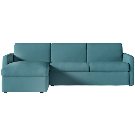 Canapé d'angle convertible express 4 places AGATHE 140x190cm en tissu bleu canard - Matelas 13cm (1/5)