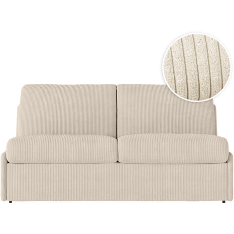 Canapé convertible express 3 pl AGATHE 160x190cm en velours côtelé beige - Matelas 13cm (1/5)