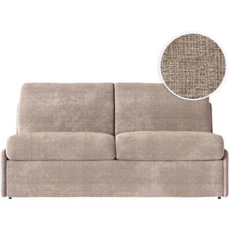 Canapé convertible express 3 pl AGATHE 160x190cm en tissu chenille taupe - Matelas 13cm (1/5)