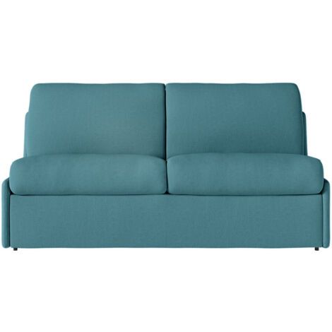 Canapé convertible express 3 pl AGATHE 140x190cm sans accoudoirs en tissu bleu canard - Matelas 13cm (1/5)