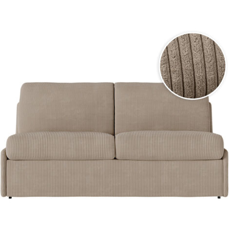 Canapé convertible express 3 pl AGATHE 140x190cm en velours côtelé taupe - Matelas 13cm (1/5)