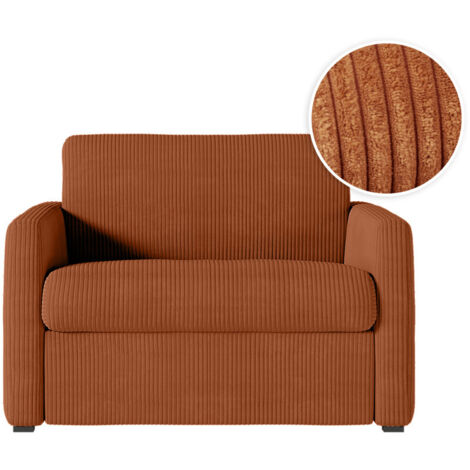 Fauteuil AGATHE convertible express 70x190cm en velours côtelé terracotta - Matelas 13cm (1/5)