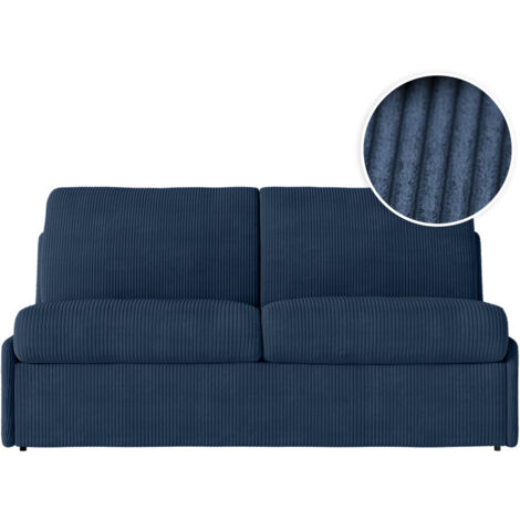 Canapé convertible express 3 pl AGATHE 140x190cm en velours côtelé bleu foncé - Matelas 13cm (1/5)