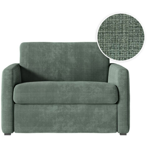 Fauteuil AGATHE convertible express 70x190cm en tissu chenille vert - Matelas 13cm (1/5)