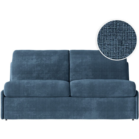 Canapé convertible express 3 pl AGATHE 140x190cm en tissu chenille bleu foncé - Matelas 13cm (1/5)