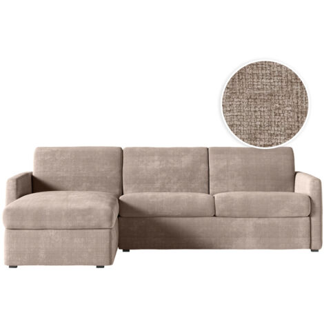 Canapé d'angle convertible express 4 places AGATHE 140x190cm en tissu chenille taupe - Matelas 13cm (1/5)