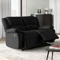 Loungitude – Canapé relax 2 places en microfibre – Inclinaison jusqu'à 170° – Repose-pieds relevable – Dimensions 143 x 93 x 96 cm – Noir