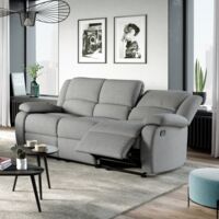 Loungitude – Canapé relax 3 places en tissu gris clair – Inclinaison jusqu'à 170° – Assises confortables en mousse – Dimensions 193 x 93 x 96 cm