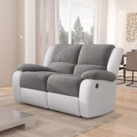Loungitude – Canapé de relaxation électrique 2 places – Microfibre et simili – Inclinaison jusqu'à 170° – Confort optimal – Blanc et gris