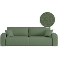 Canapé droit 3 places ALYA convertible en tissu bouclette - Vert