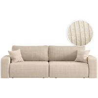 Loungitude – Canapé convertible 3 places en velours côtelé – Couchage d'appoint avec coffre de rangement – Design moderne – Beige
