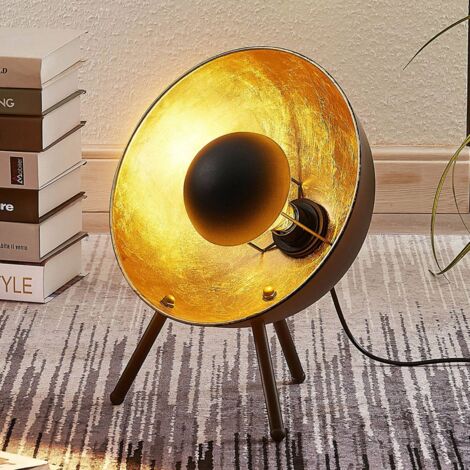 Lindby 'Muriel' Black Table Lamp - Modern Metal Desk Lamp With Golden Interior, E27 Socket For Living Room & Bedroom