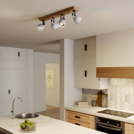 Lindby Mitis Dimmable Ceiling Light – Industrial Design With Wood & Concrete, 4 GU10 Spots, For Living/Dining Room
