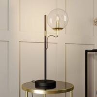 Lucande Sotiana table lamp, glass ball, brass - clear, black, brass