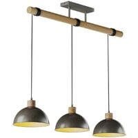 Lindby Holgar hanging light, wood and metal 3-bulb - metallic green, light wood