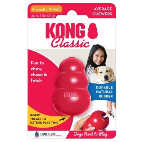 Jouet à mâcher en caoutchouc naturel rouge pour chien – Taille XS pour chiens jusqu'à 2 kg – Remplissable avec friandises – Rebonds imprévisibles – Kong