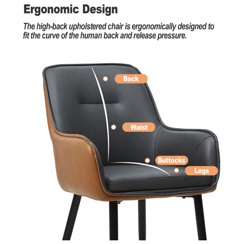 CLIPOP Modern Upholstered Faux Leather Dining Chair With Arms Metal Legs – CLIPOP Furniture - View #5